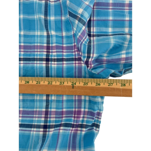 Lauren Ralph Lauren Plaid Button down 2XL Soft Stretch Fit‎ Blue Black label - Picture 3 of 8